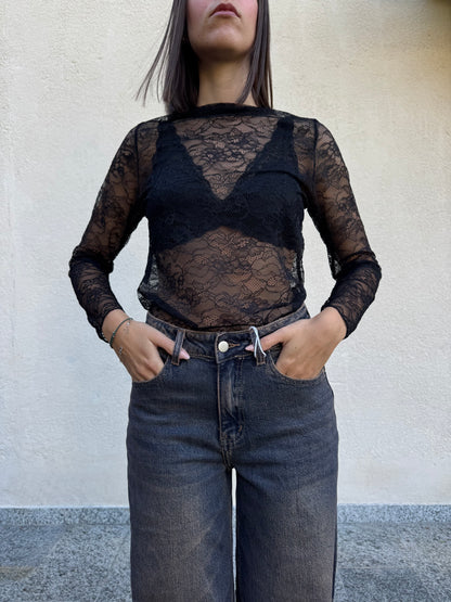 Maglia pizzo Nero