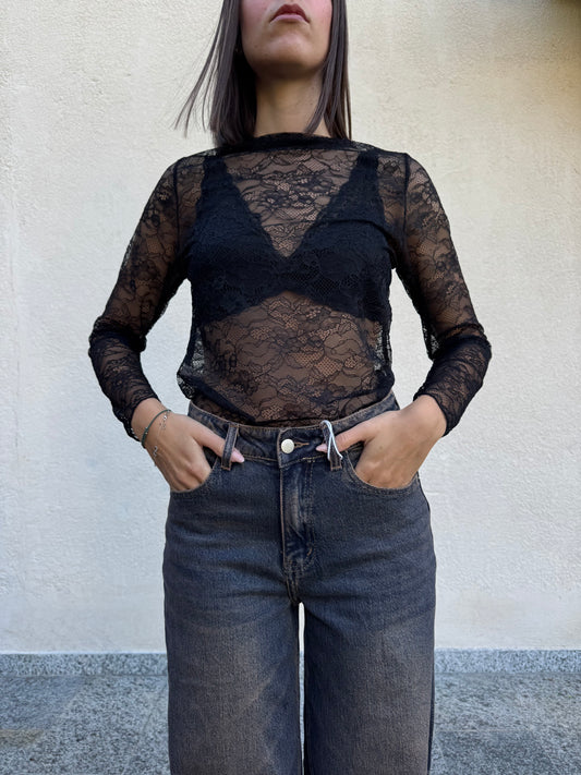 Maglia pizzo Nero
