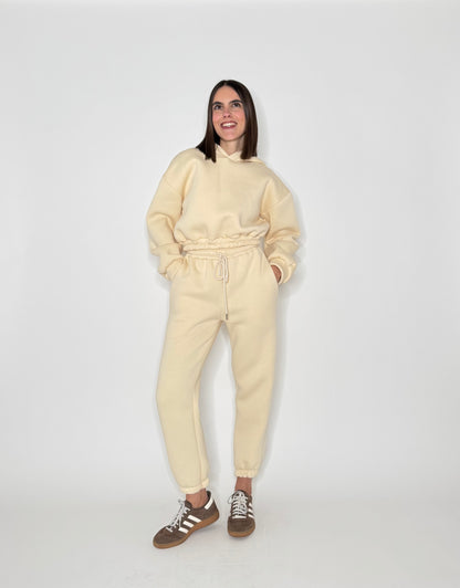 Tuta crop in cotone felpato Panna