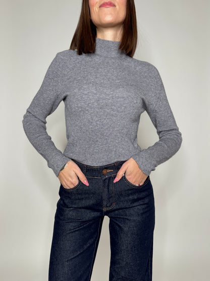 Maglia mezzo collo in misto lana e viscosa Grigio