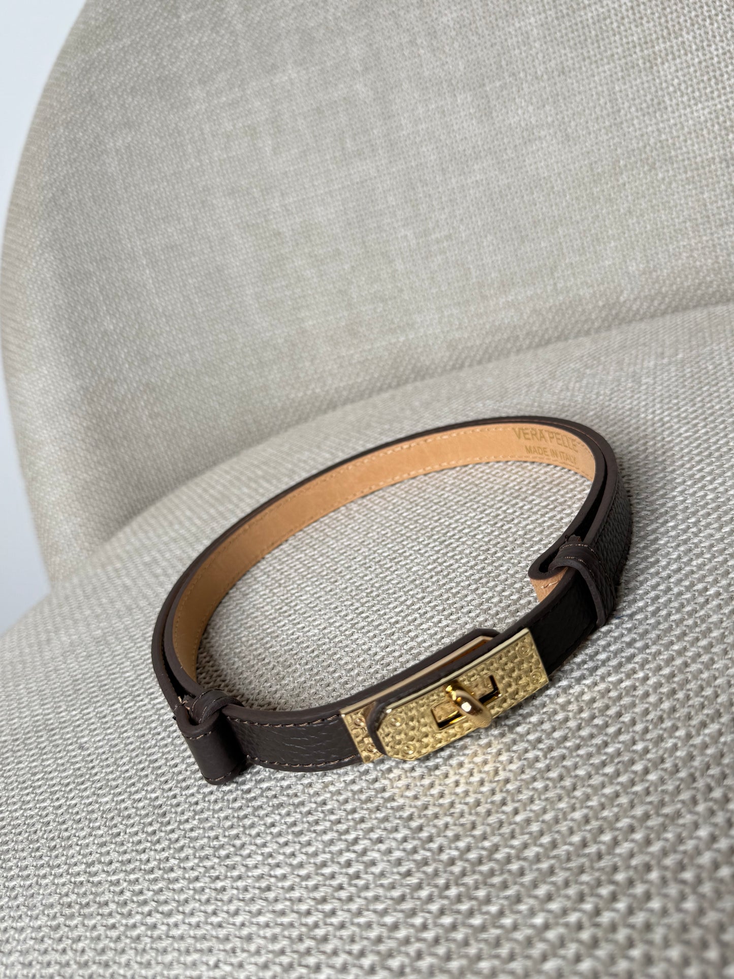 Cintura vera pelle martellata regolabile stile Hermes Testa Di Moro 2cm