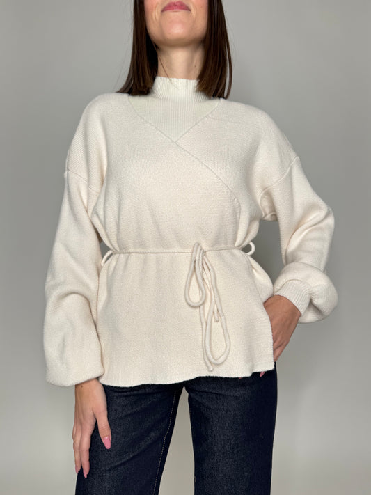 Maglia incrociatina in calda viscosa Panna