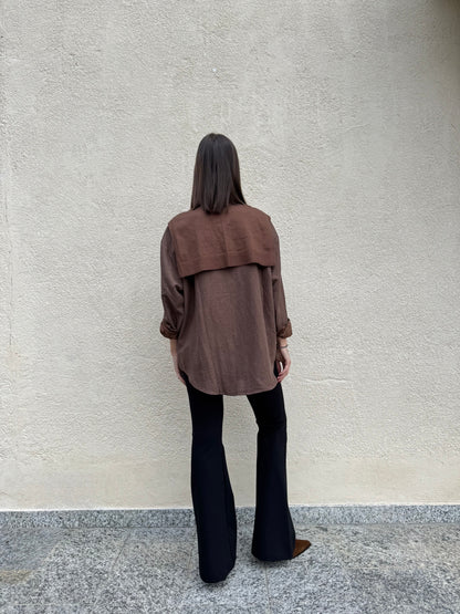 Camicia a quadretti con finto maglioncino/scialle Cioccolato