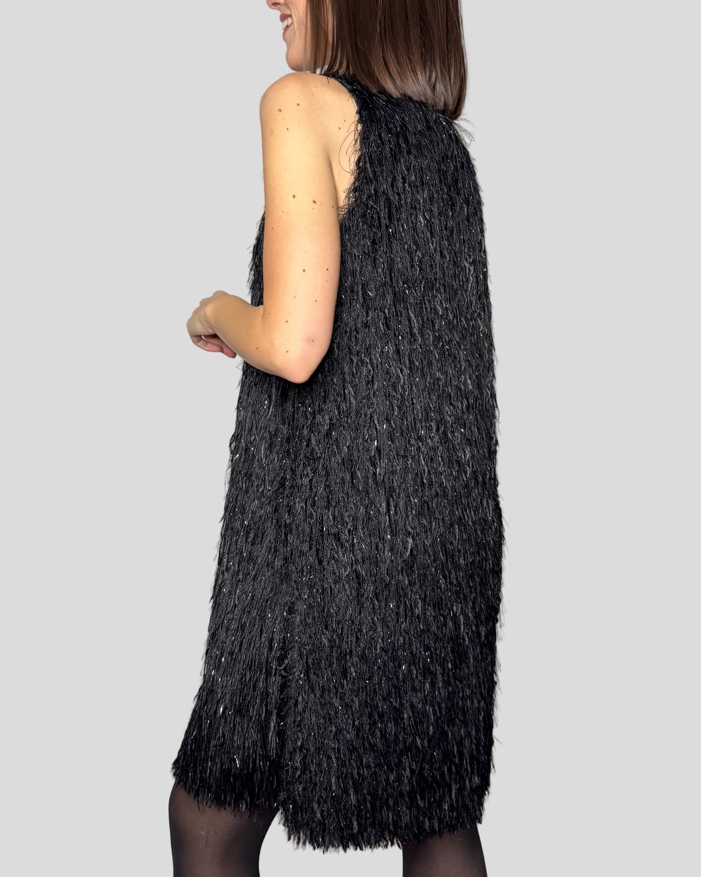 Abito piume in viscosa lurex nero