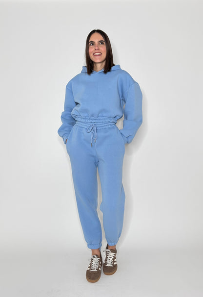 Tuta crop in cotone felpato Celeste