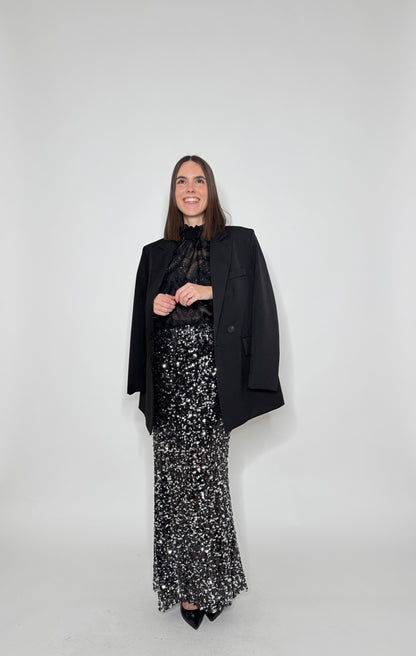 Gonna lunga pailletes argento