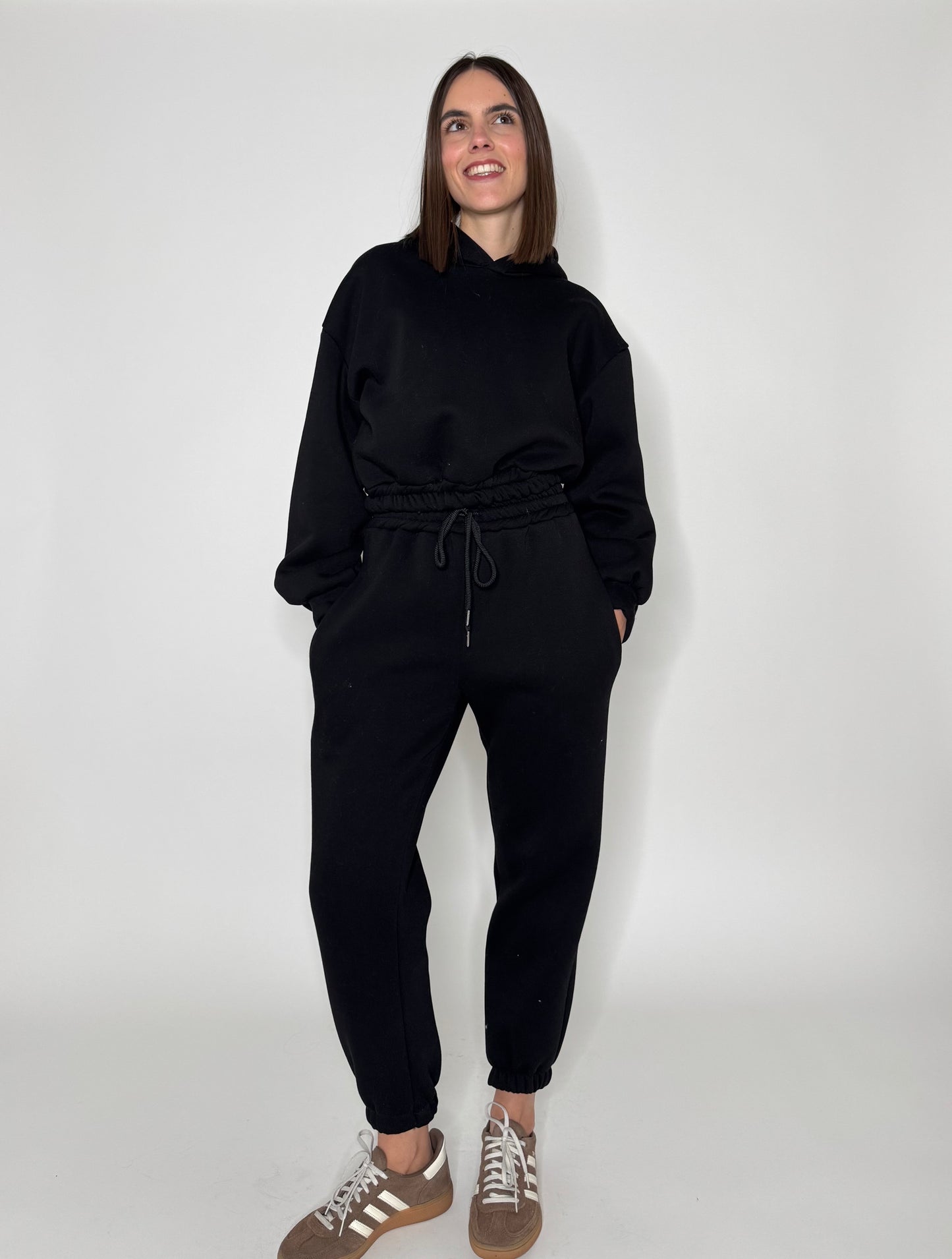 Tuta crop in cotone felpato Nero