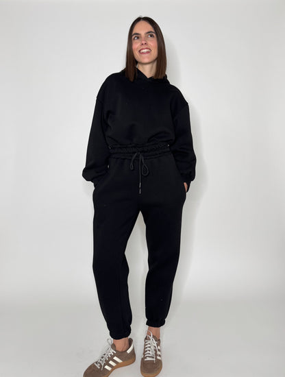 Tuta crop in cotone felpato Nero