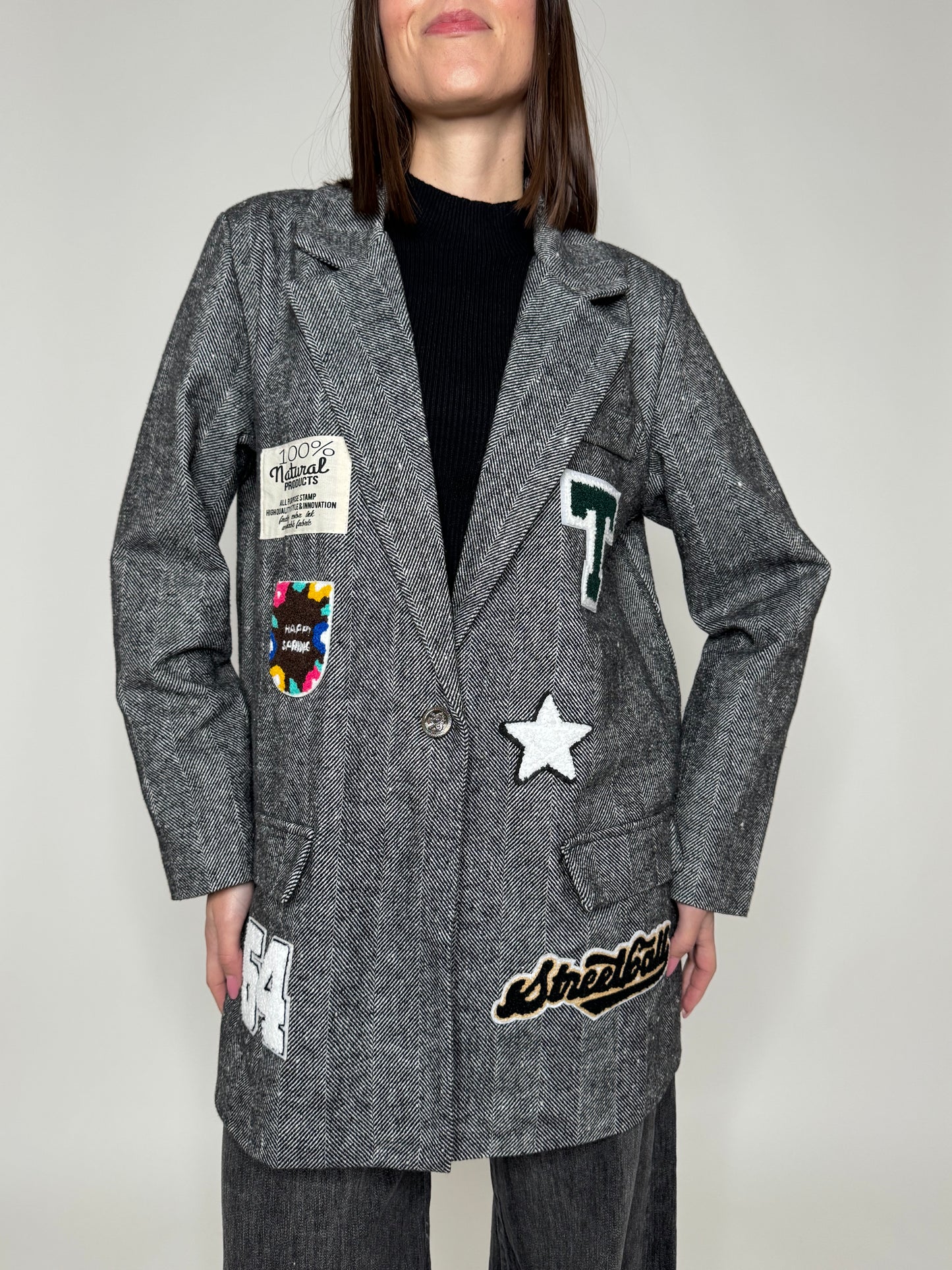 Giacca cappotto con patch Grigio