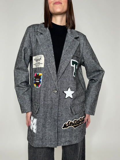 Giacca cappotto con patch Grigio