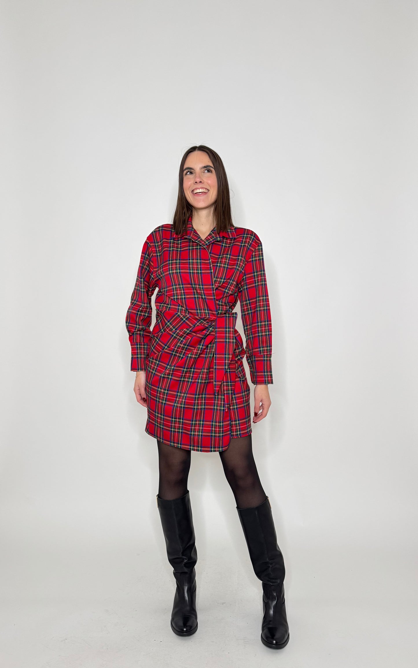Abito portafoglio tartan in calda viscosa