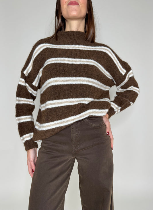 Pullover in misto lana righe cioccolato