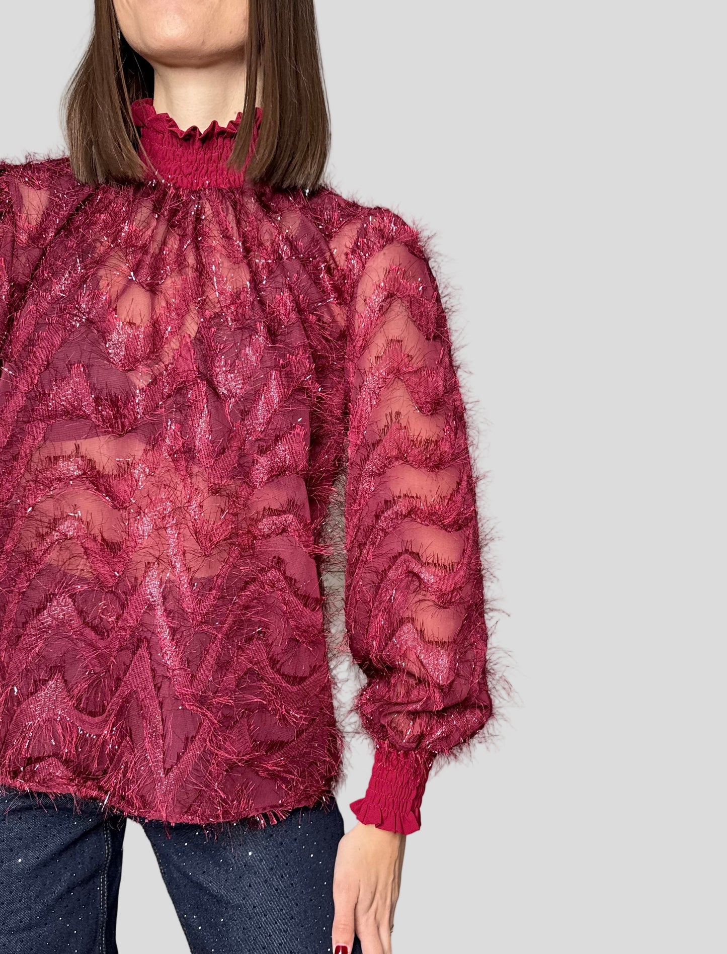 Camicia fru fru lurex Bordeaux