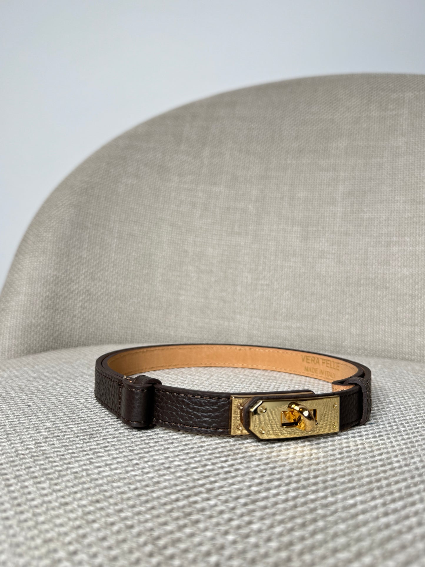 Cintura vera pelle martellata regolabile stile Hermes Testa Di Moro 2cm