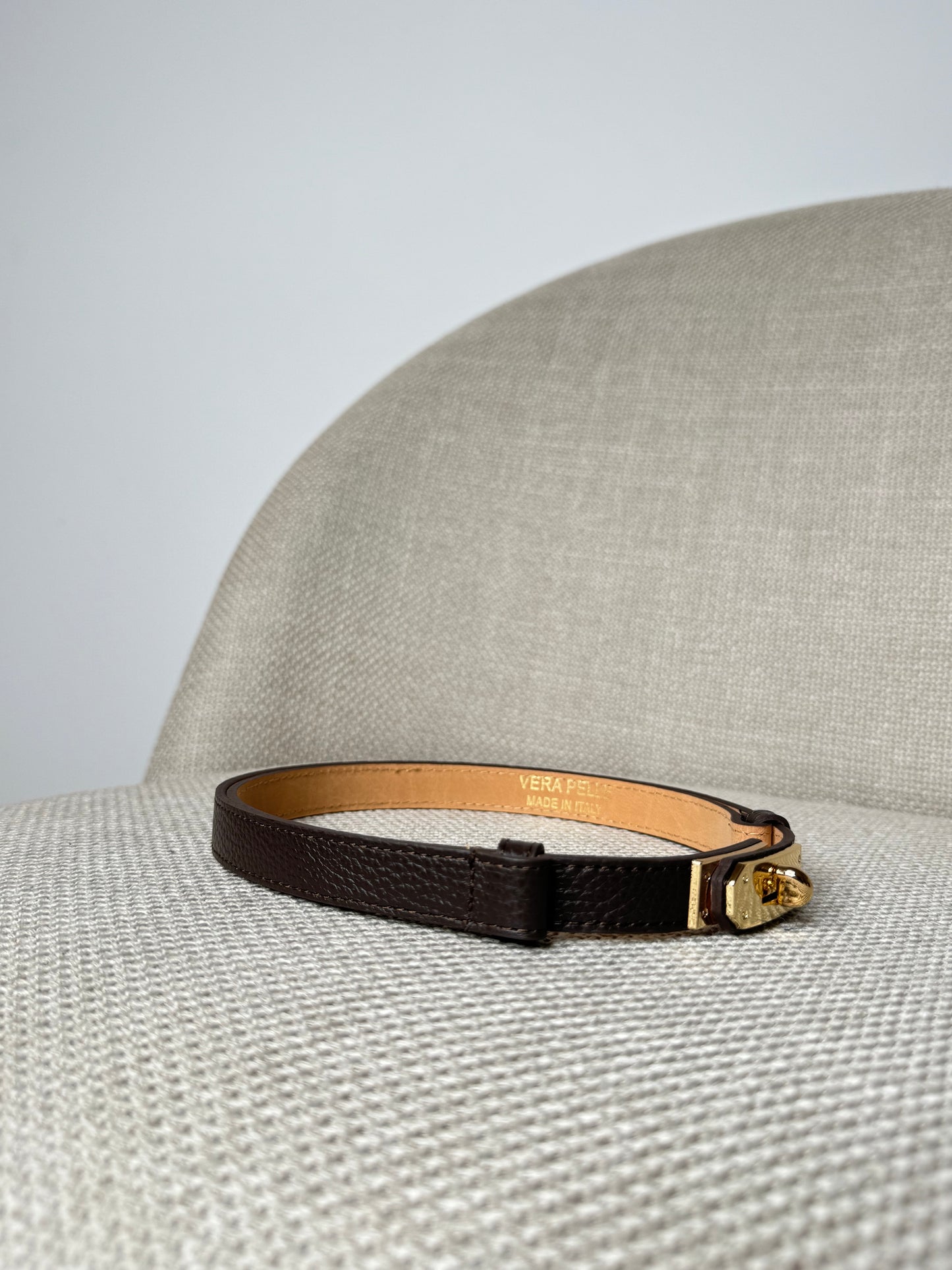 Cintura vera pelle martellata regolabile stile Hermes Testa Di Moro 2cm