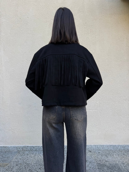 Giacca Suede Frange Nero