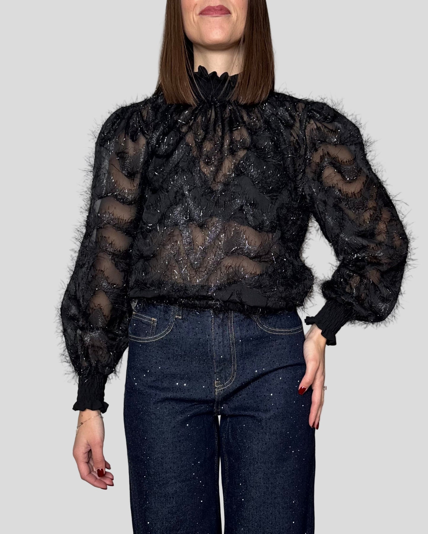 Camicia fru fru lurex Nero