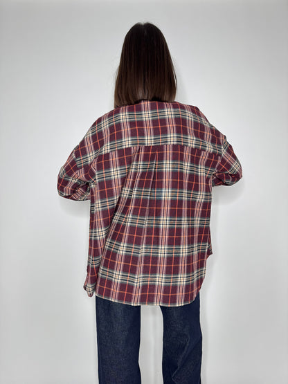 Camicia fantasia check base bordeaux