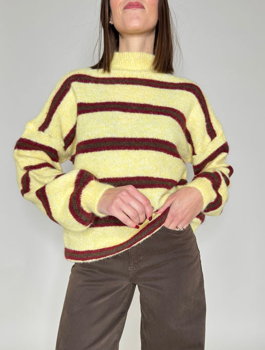 Pullover in misto lana righe giallo
