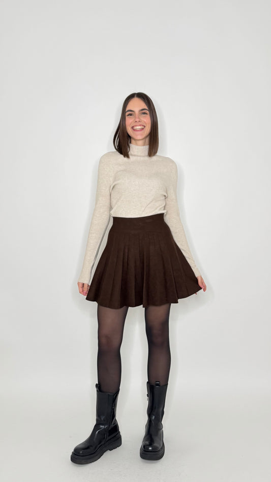 Gonna a pieghe in calda viscosa Cioccolato