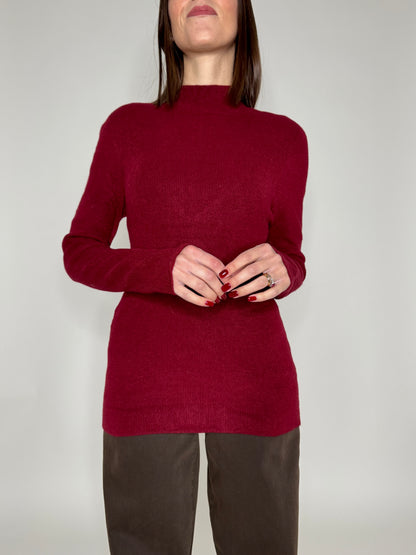 Maglia mezzo collo in misto lana e viscosa Bordeaux