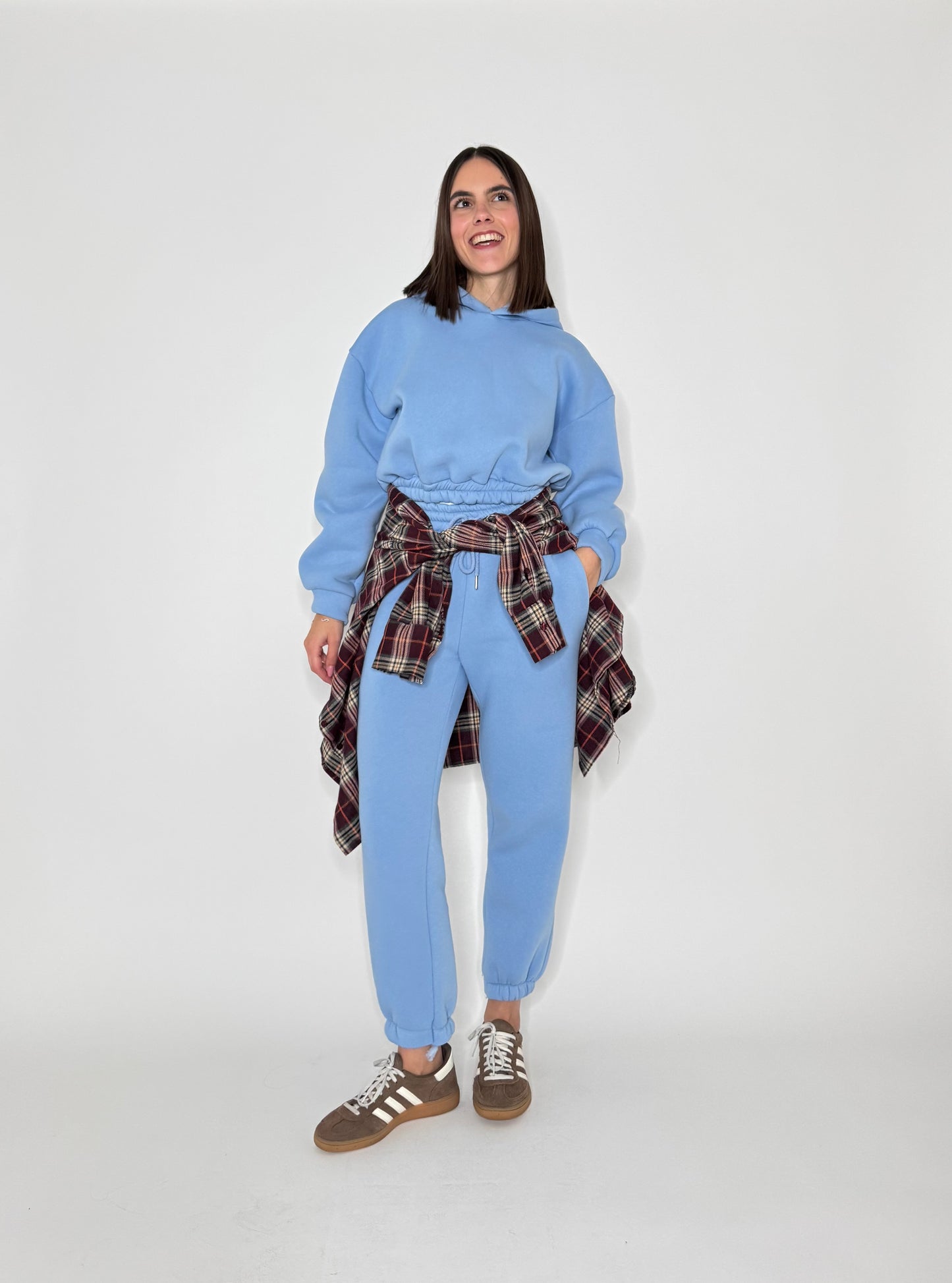 Tuta crop in cotone felpato Celeste