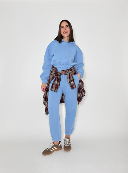 Tuta crop in cotone felpato Celeste