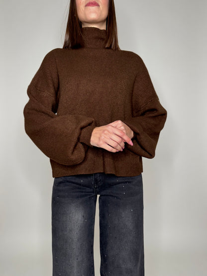 Pull Letizia mezzo collo in calda viscosa Ciccolato