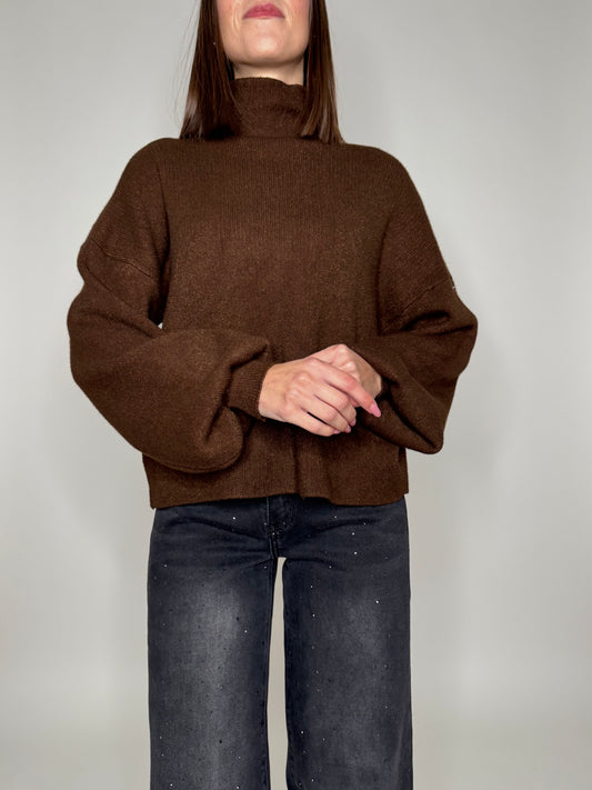 Pull Letizia mezzo collo in calda viscosa Ciccolato