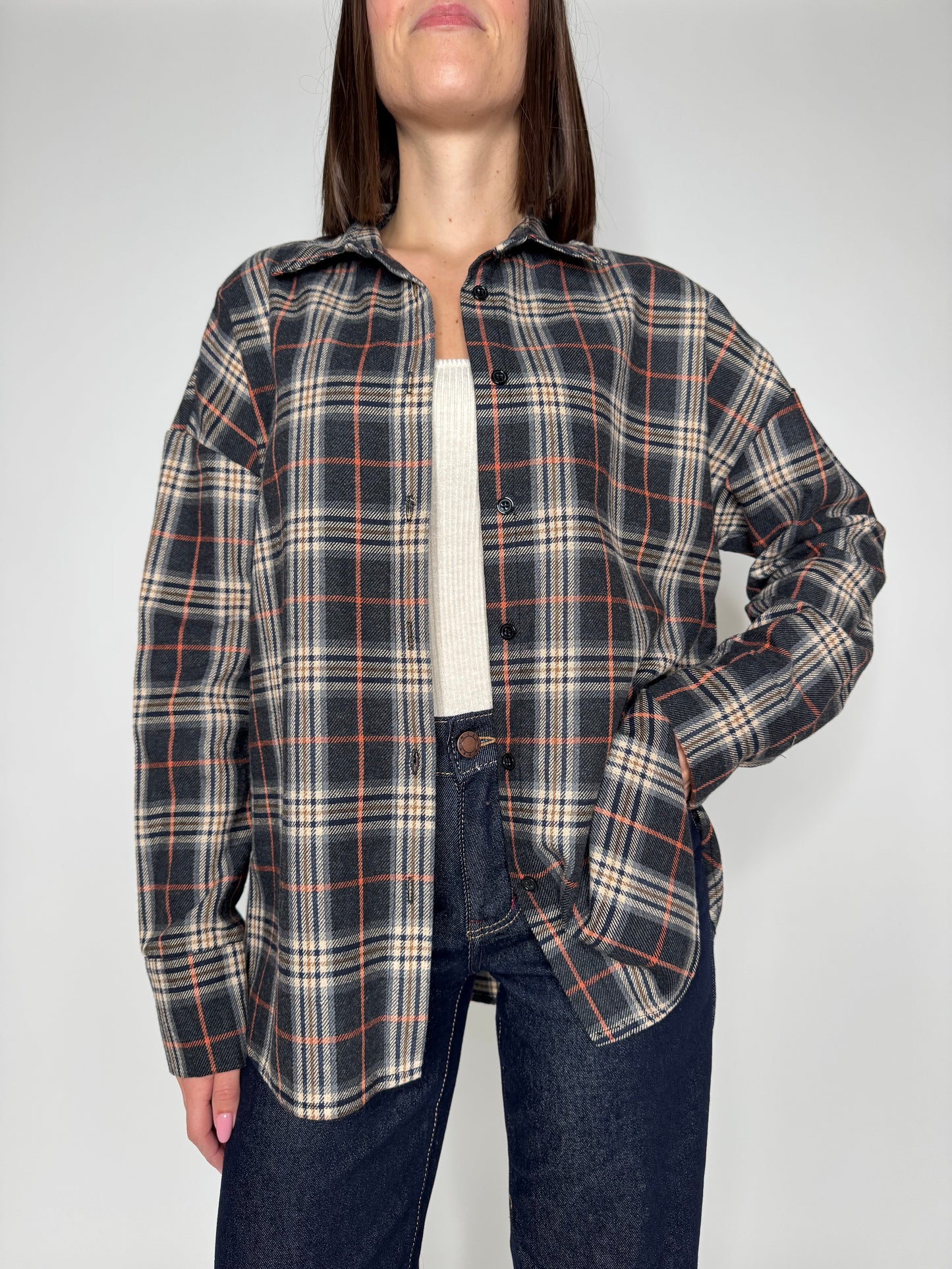 Camicia fantasia check base nero